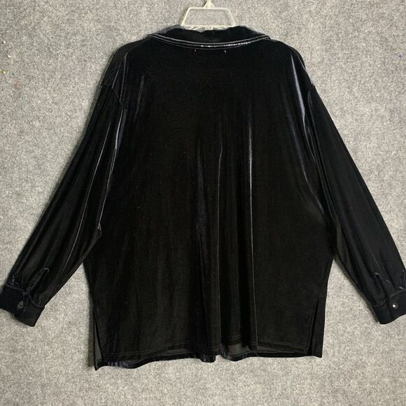 Amanda Smith II Button Front Shirt Shacket Black Velvet Women 2X Beaded Edging - Picture 6 of 13